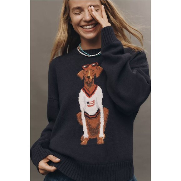 Anthropologie Porridge Jolene Pullover Sweater Americana Dog - Picture 1 of 13